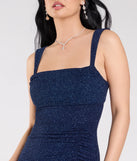 Own the spotlight in the Drew Open Back Glitter Mermaid Dress, a navy blue formal dress crafted to deliver luxe style for summer weddings, Army Balls, or any special event.