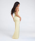 Celebrate in style with the Shelly High Slit Glitter Knit Formal Dress, a yellow formal wedding guest dress featuring an elegant silhouette and luxe details, perfect for a black-tie celebration.