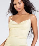 Celebrate in style with the Shelly High Slit Glitter Knit Formal Dress, a yellow formal wedding guest dress featuring an elegant silhouette and luxe details, perfect for a black-tie celebration.