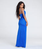 The Shelly High Slit Glitter Knit Formal Dress in turquoise is a stunning green prom dress designed to capture attention with its fresh or bold color and effortlessly stylish silhouette.