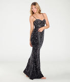 The Clara Rhinestone Pearl Mermaid Formal Dress in luxe black fabric, a stunning prom dress with statement details designed to make a bold impression at Prom 2025.