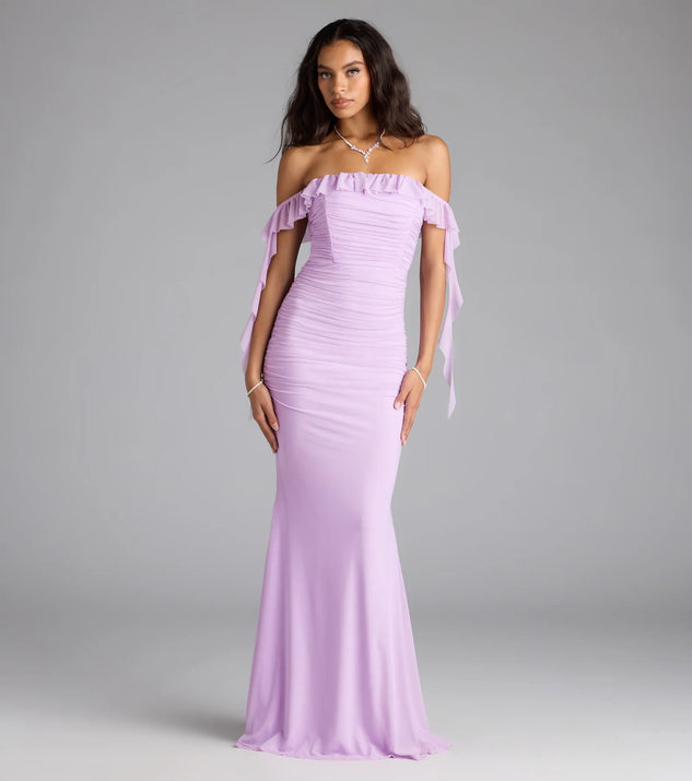 Deyna Formal Mesh Off-The-Shoulder Long Dress | Windsor Deyna Formal Mesh Off-The-Shoulder Long Dress | Windsor