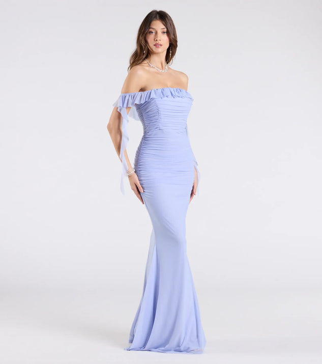 deyna formal mesh off the shoulder long dress Windsor Deyna Formal Mesh Off-The-Shoulder Long Dress