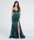 The Amanza Corset Slit Mermaid Tulle Formal Dress in hunter is a stunning green prom dress designed to capture attention with its fresh or bold color and effortlessly stylish silhouette.