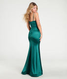 The Amy Mermaid Slit Satin Formal Dress in hunter is a stunning green prom dress designed to capture attention with its fresh or bold color and effortlessly stylish silhouette.
