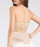 Make a bold statement in the Paula Satin Strapless High Slit Mermaid Dress in gold, the perfect spring dress for weddings, cocktail hours, nights out, and/or seasonal celebrations.