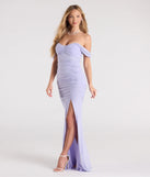Turn heads at Prom 2025 in this periwinkle prom dress, where statement-making details meet the iconic style of the Ramona Off-The-Shoulder Mermaid Formal Dress.