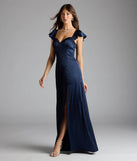 Olessa Short Sleeve A-Line Slit Satin Formal Dress
