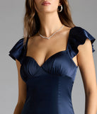 Olessa Short Sleeve A-Line Slit Satin Formal Dress