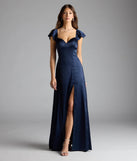 Olessa Short Sleeve A-Line Slit Satin Formal Dress