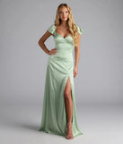 Olessa Short Sleeve A-Line Slit Satin Formal Dress