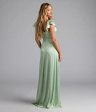 Olessa Short Sleeve A-Line Slit Satin Formal Dress