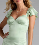 Olessa Short Sleeve A-Line Slit Satin Formal Dress