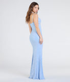 Flaunt your silhouette in the tight Kaitlyn Cowl Neck Slit Beaded Sequin Formal Dress in light blue, a bodycon dress that empowers your look with bold style and effortless edge.
