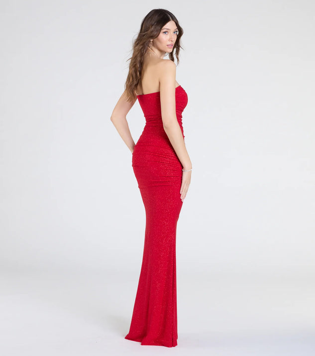 Mischka Strapless Mermaid Glitter Formal Dress
