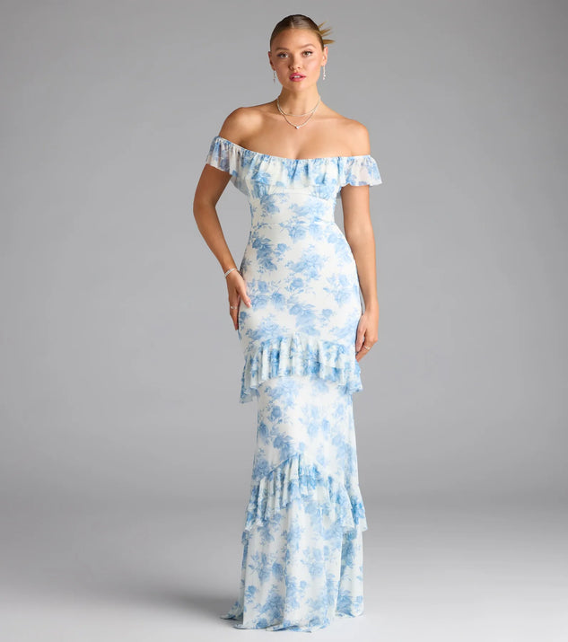 Charmaine Off-The-Shoulder Floral Formal Dress