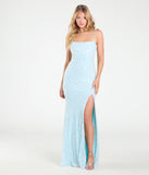 The Mandy Lace-Up Slit Mermaid Sequin Formal Dress in luxe light blue fabric, a stunning prom dress with statement details designed to make a bold impression at Prom 2025.