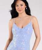 Own the spotlight in the Tarna Lace-Up Bead Sequin Mermaid Formal Dress, a light blue formal dress crafted to deliver luxe style for summer weddings, Army Balls, or any special event.