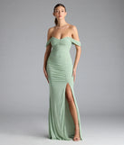 Turn heads at Prom 2025 in this sage green prom dress, where statement-making details meet the iconic style of the Ramona Off-The-Shoulder Mermaid Formal Dress.