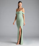 Turn heads at Prom 2025 in this sage green prom dress, where statement-making details meet the iconic style of the Ramona Off-The-Shoulder Mermaid Formal Dress.