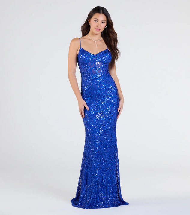 Step into the Prom 2025 dance in the Rosalia Sweetheart Mermaid Sequin Formal Dress in royal, a stunning blue prom dress designed to complement any theme with its timeless allure and statement-making style.