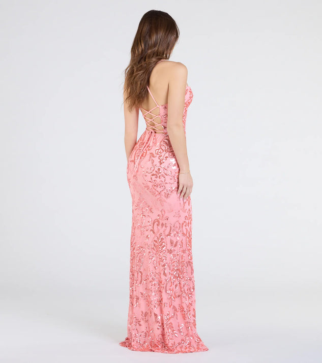 Shelby Lace-Up Slit Sequin Formal Dress | Windsor Shelby Lace-Up Slit Sequin Formal Dress | Windsor