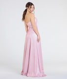 The Peyton Strapless Slit A-Line Glitter Formal Dress in luxe pink fabric, a stunning prom dress with statement details designed to make a bold impression at Prom 2025.