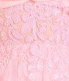 Make a bold statement in the Alia Sequin Applique A-Line Tulle Formal Dress in peach, the perfect spring dress for weddings, cocktail hours, nights out, and/or seasonal celebrations.