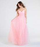 Make a bold statement in the Alia Sequin Applique A-Line Tulle Formal Dress in peach, the perfect spring dress for weddings, cocktail hours, nights out, and/or seasonal celebrations.
