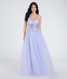 Step into the Prom 2025 dance in the Alia Sequin Applique A-Line Tulle Formal Dress in periwinkle, a stunning blue prom dress designed to complement any theme with its timeless allure and statement-making style.