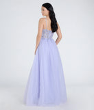 Step into the Prom 2025 dance in the Alia Sequin Applique A-Line Tulle Formal Dress in periwinkle, a stunning blue prom dress designed to complement any theme with its timeless allure and statement-making style.