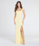 Turn heads at Prom 2025 in this yellow prom dress, where statement-making details meet the iconic style of the Tanya Lace-Up Slit Mermaid Beaded Formal Dress.