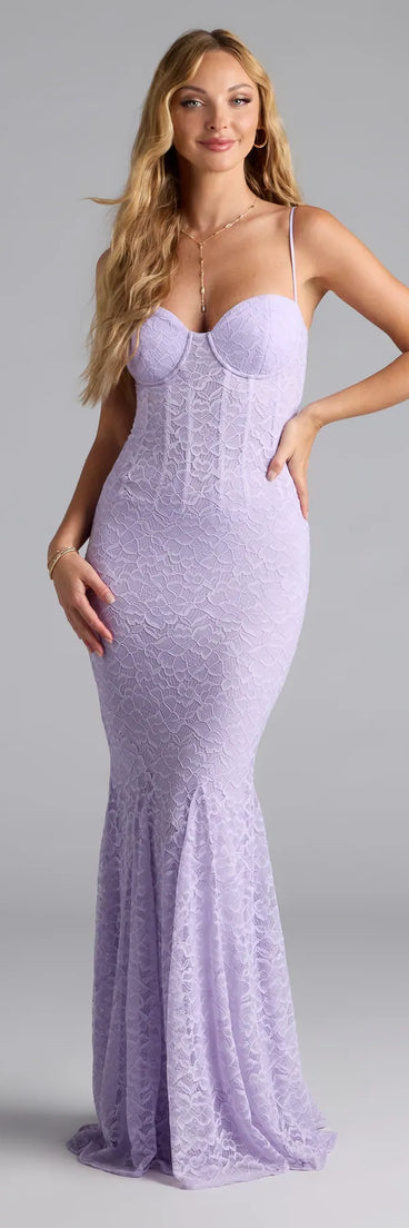 The Ariella Corset Mermaid Lace Formal Dress is your new go-to lavender dress—effortless, versatile, and made to update your fall style in seconds.