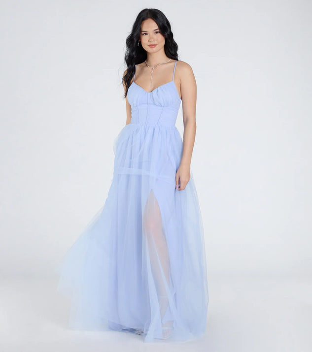 Shop Windsor Kim Corset Slit A-Line Tulle Formal Dress Online – Trendy & Affordable Fashion
