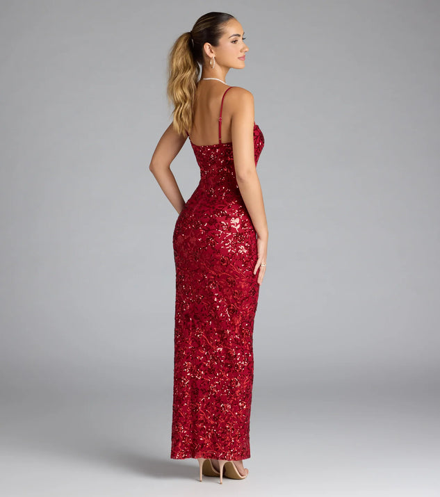 strapless open back dress Jolie Sequin Slit Formal Dress