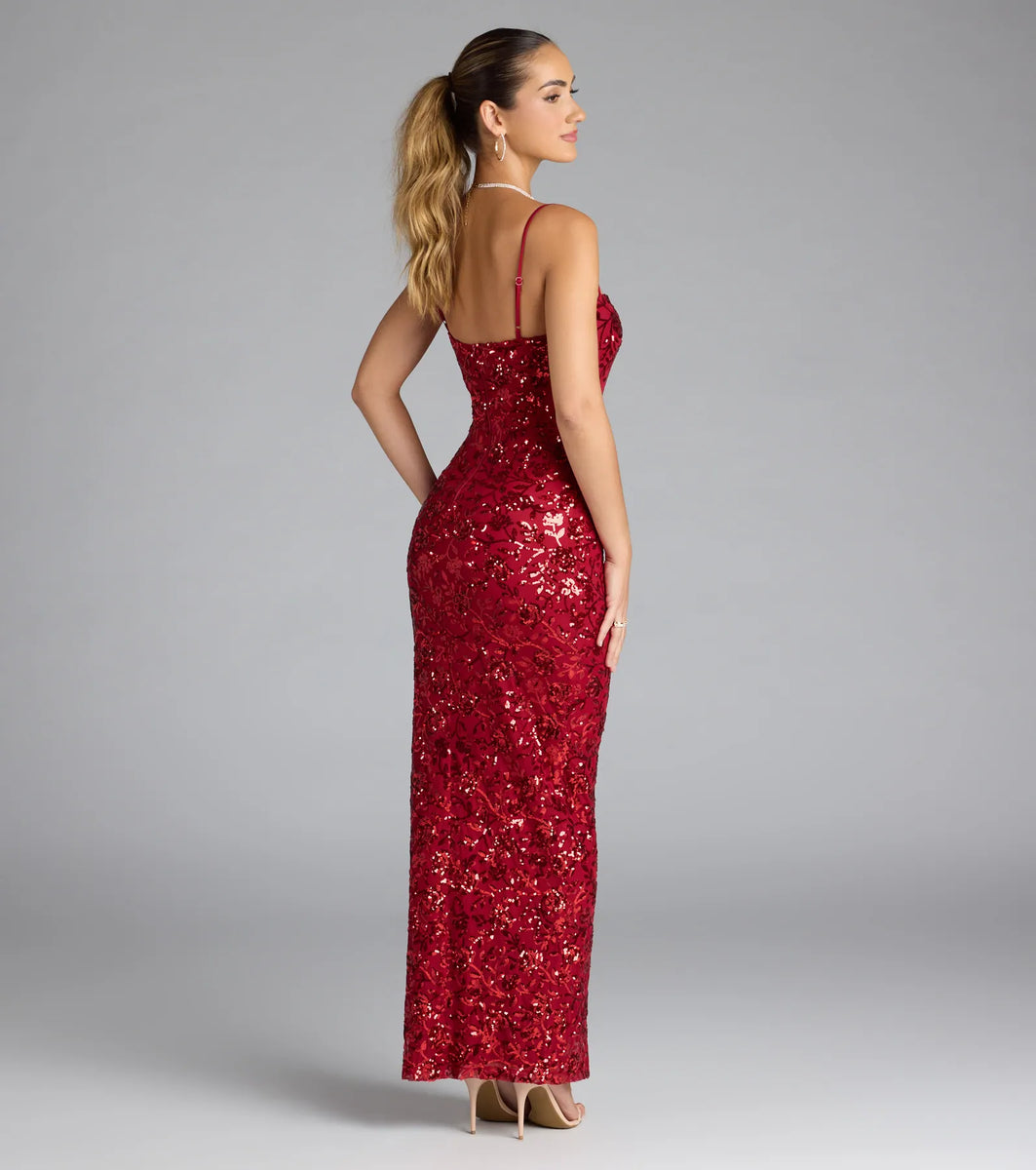 Fl Sequin Slip Formal Dress main image 0