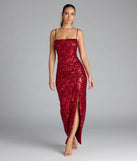 Turn heads at Prom 2025 in this red prom dress, where statement-making details meet the iconic style of the Jolie Sequin Slit Formal Dress.