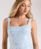 Turn heads at Prom 2025 in this light blue prom dress, where statement-making details meet the iconic style of the Taylor Lace-Up Slit Sequin Formal Dress.