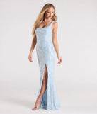 Turn heads at Prom 2025 in this light blue prom dress, where statement-making details meet the iconic style of the Taylor Lace-Up Slit Sequin Formal Dress.
