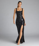 Own the spotlight in the Taylor Lace-Up Slit Sequin Formal Dress, a black formal dress crafted to deliver luxe style for autumn weddings, Military Balls, or any special event.