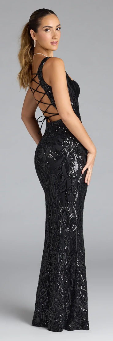 Taylor Lace-Up Slit Sequin Formal Dress | Windsor Taylor Lace-Up Slit Sequin Formal Dress | Windsor