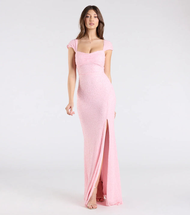 Greta Short Sleeve Lace-Up Slit Beaded Formal Dress | Windsor