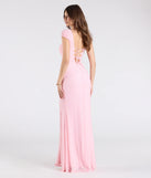 Make a bold statement in the Greta Short Sleeve Lace-Up Slit Beaded Formal Dress in pink, the perfect spring dress for weddings, cocktail hours, nights out, and/or seasonal celebrations.