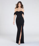 The Tamara Off-The-Shoulder Mermaid Glitter Formal Dress is a show-stopping black prom dress, offering a sleek, slimming silhouette that enhances your natural beauty for an unforgettable night.