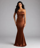Feel instantly put-together in the Priscilla Formal Satin Strapless Mermaid Dress in brown, a summer wedding guest dress designed for confident style and all-out celebration.