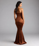Own the spotlight in the Priscilla Formal Satin Strapless Mermaid Dress, a brown formal dress crafted to deliver luxe style for summer weddings, Army Balls, or any special event.