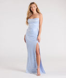 Own every entrance in the Kehlani Formal Floral Lace Slit Mermaid Dress, a light blue party dress perfect for milestone birthdays and grad parties, or dancing through summer nights and unforgettable bachelorette celebrations.