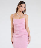 Make a bold statement in the Kylie Lace-Up Mermaid Glitter Formal Dress in pink, the perfect spring dress for weddings, cocktail hours, nights out, and/or seasonal celebrations.