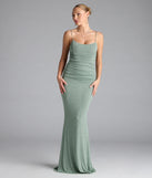 Own the spotlight in the Kylie Lace-Up Mermaid Glitter Formal Dress, a sage green formal dress crafted to deliver luxe style for summer weddings, Army Balls, or any special event.