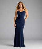 Step into summer looking effortlessly chic in the Edna Open Back Mermaid Formal Dress in navy blue, a must-have Windsor dress for your warm-weather wardrobe.